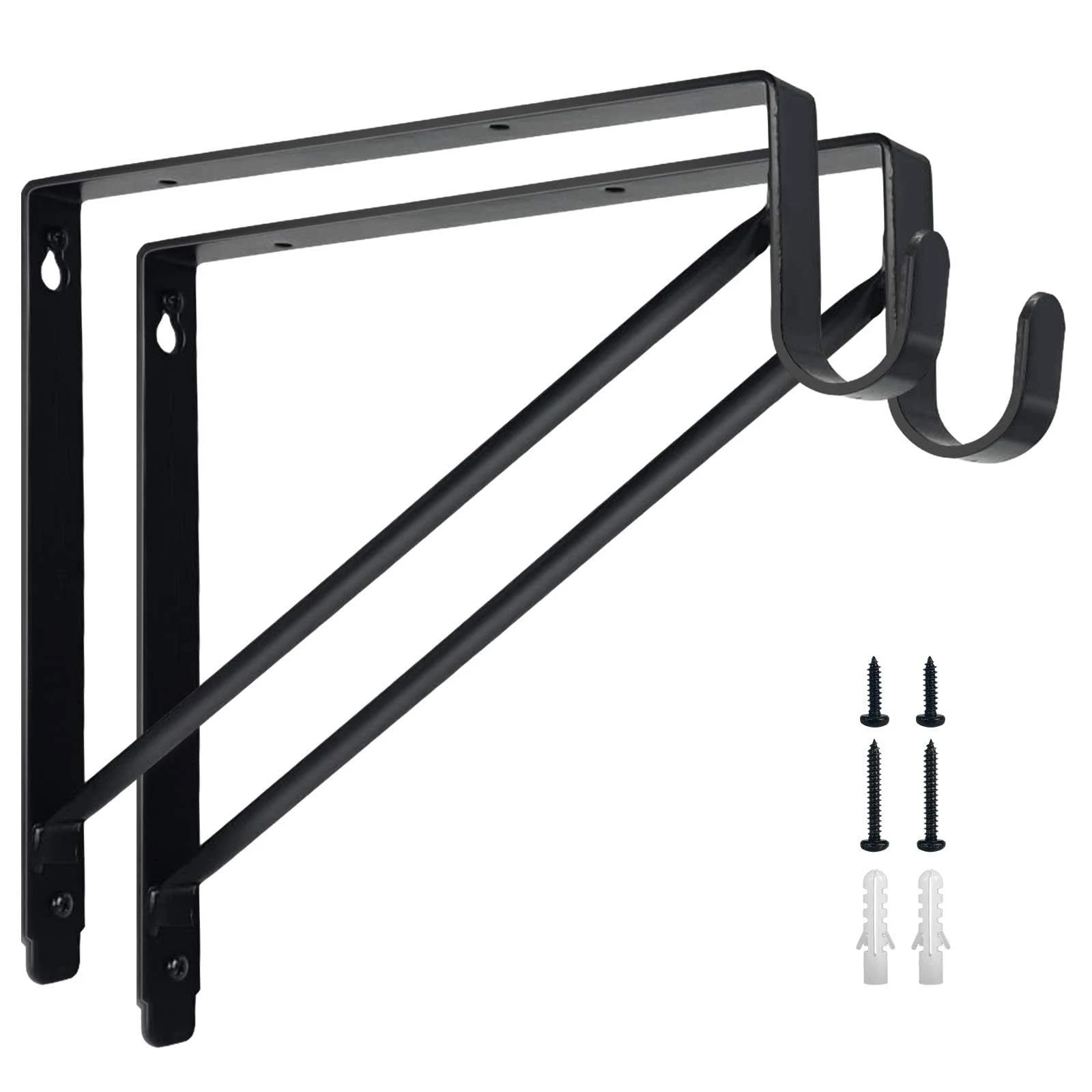 2 Pack Heavy Duty Closet Shelf & Rod Brackets Clothes Hanger Pole Support Bracket,Closet Shelves Bracket with Rod Shelving Support,with Screws Black