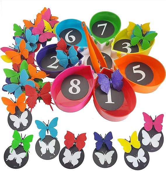 Skoolzy Butterfly Color Sorting 75 Piece Toys_and_Games Set, Counting Learning Activities for Toddlers & Preschool Educational Toys for oddler, Preschool, Kindergarten, 1st Grade Includes ebook