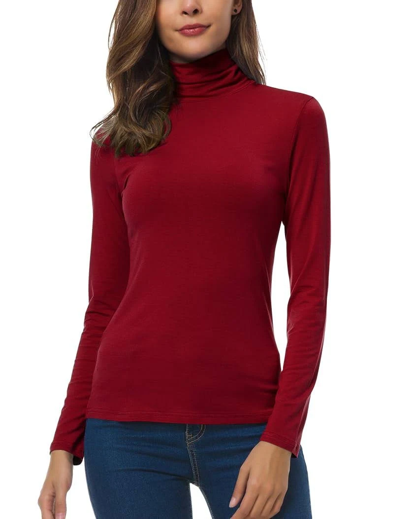 Women Long Sleeve Turtleneck Slim Fitted Based Layer Lightweight Active Shirt Pullover Tops