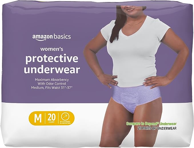 Amazon Basics Incontinence & Postpartum Underwear for Women, Maximum Absorbency, Medium, 20 Count, Lavender (Previously Solimo)