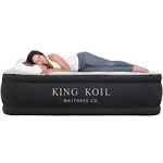 King Koil Luxury Queen Air Mattress with Built-in High Speed Pump, Blow Up Bed Top and Side Flocking, Puncture Resistant, Double High Inflatable