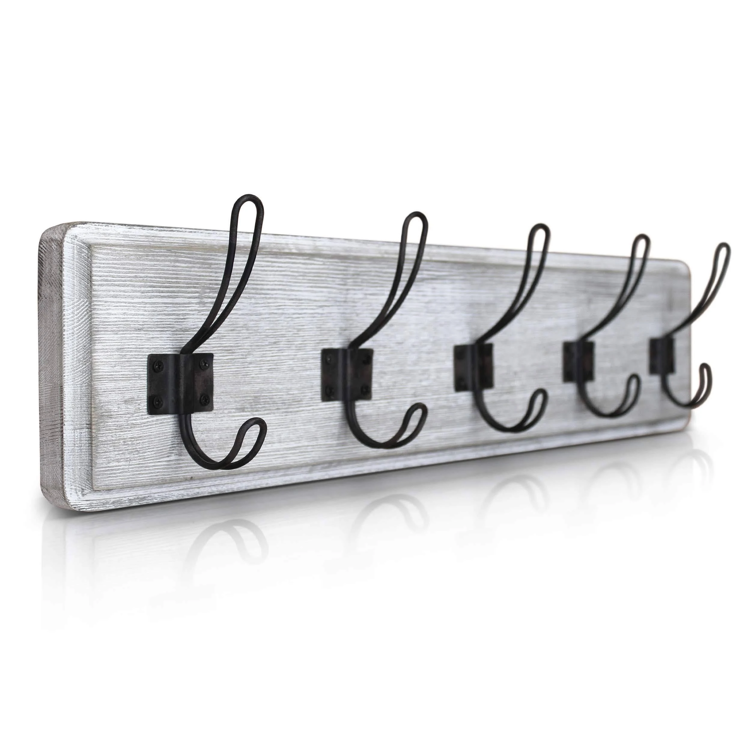 Rustic Coat Rack with 5 Hooks - Whitewash Wall Mounted 24&#034; Coat Rack - Solid ...