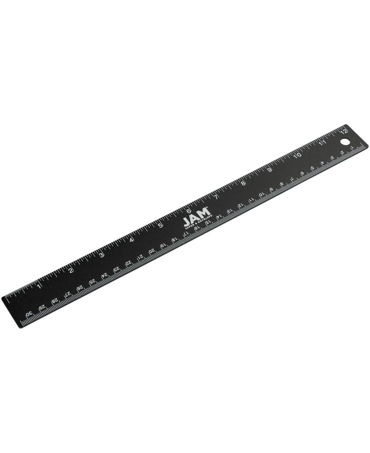 JAM PAPER Strong Aluminum Ruler - 12 Inch - Metal Ruler with Non-Skid Cork Backing - Black Metallic - Sold Individually