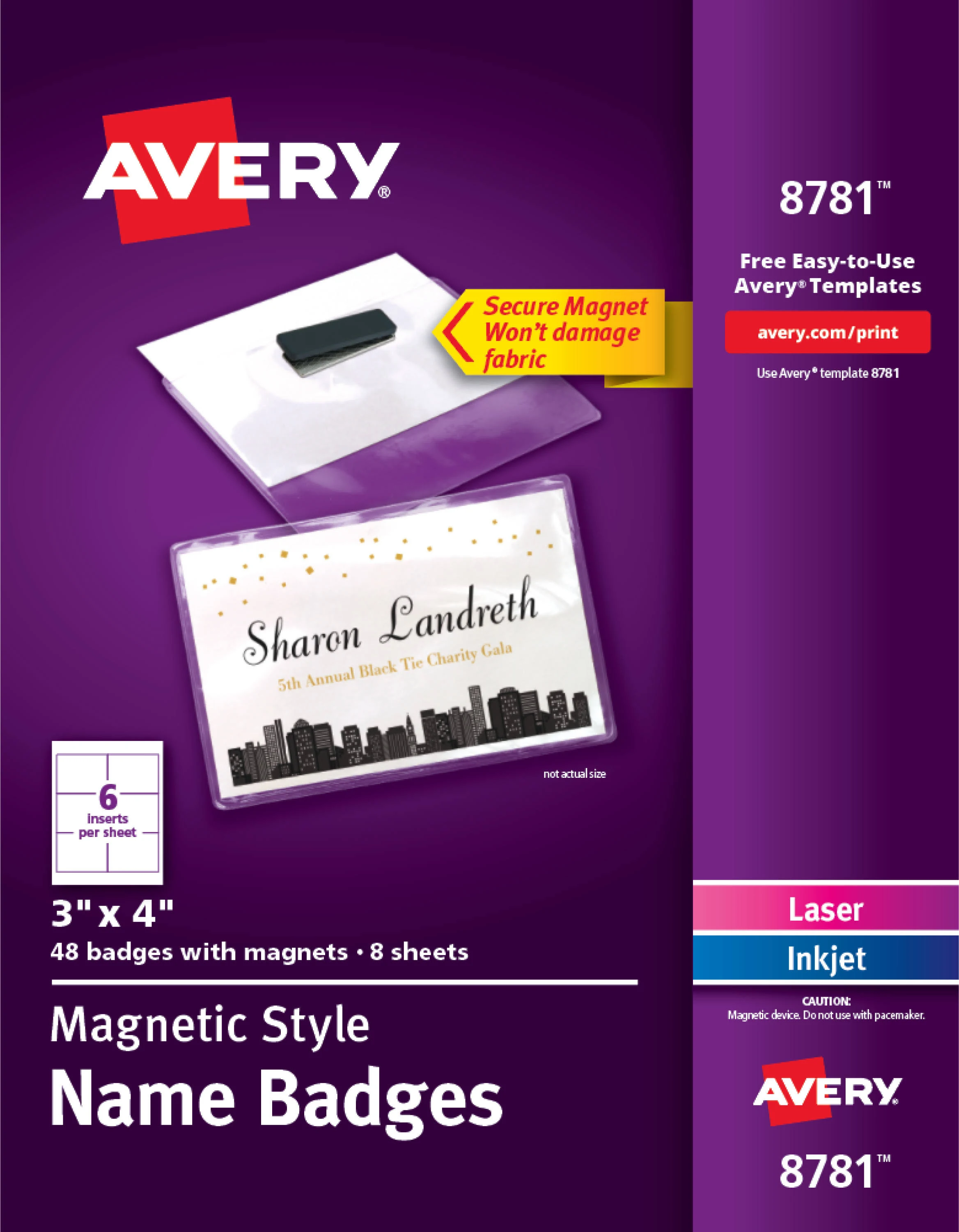 Avery Magnetic Style Name Badge Kit Horizontal 4" x 3" White 48/Pack