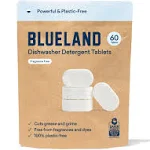 BLUELAND Dishwasher Detergent Tablet Refill 60 Count- Plastic-Free & Eco Friendly Alternative to Liquid Pods or Sheets - Natural, Sustainable - 60 Washes