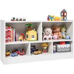 Kids' 2-Shelf Bookcase 5-Cube Wood Toy Storage Cabinet Organizer