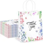 Purple Q Crafts Thank You Gift Bags 25 Pack 8" X 4" X 10" Small Paper Bags With Handles Floral Design Thank You Bags For Business, Boutique, Gifts, Wedding Favors…