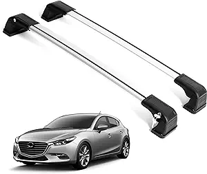 Erkul Heavy Duty 220 lbs Roof Rack Cross Bars for Mazda 3 2014-2025 | Aluminum Crossbars with Anti Theft Lock for Rooftop | Compatible with Fixed Points Roofs - Silver