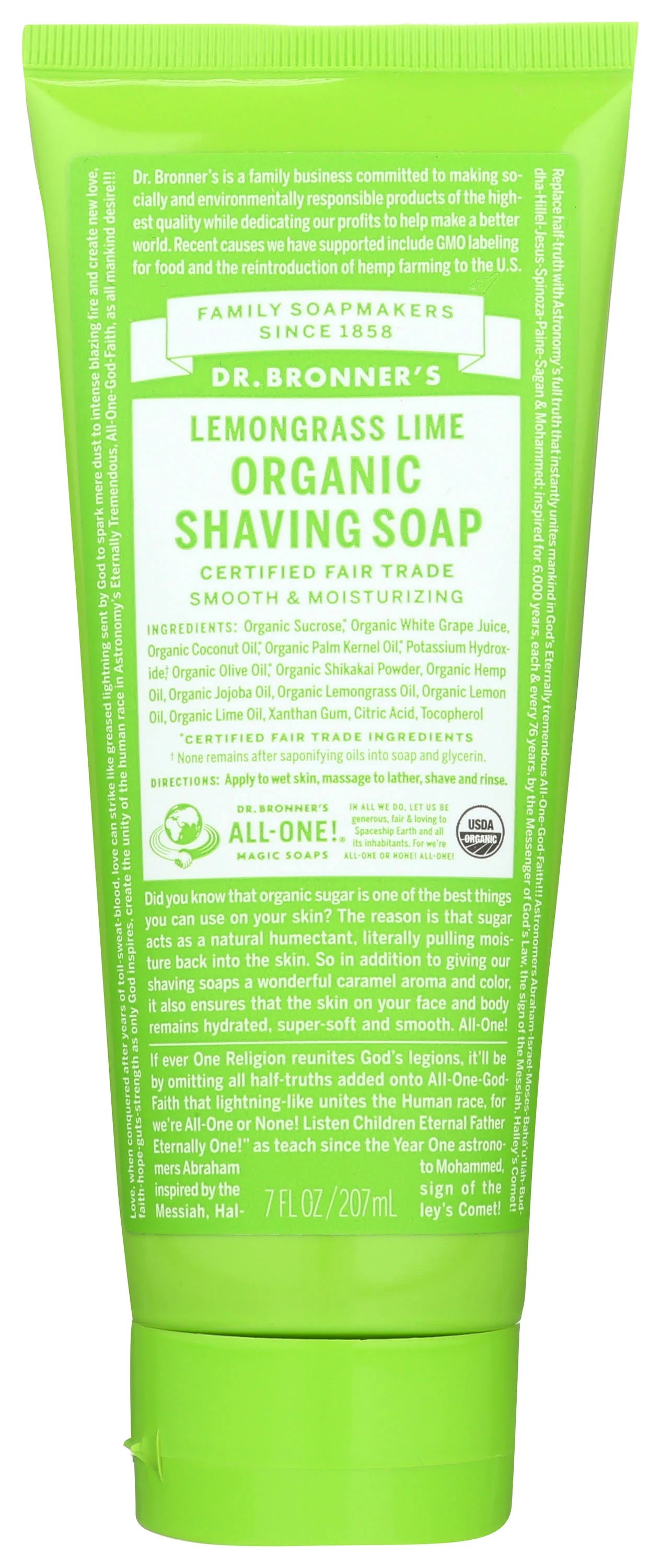 Dr. Bronner's Organic Lemongrass Lime Shaving Soap, 7 fl. oz.