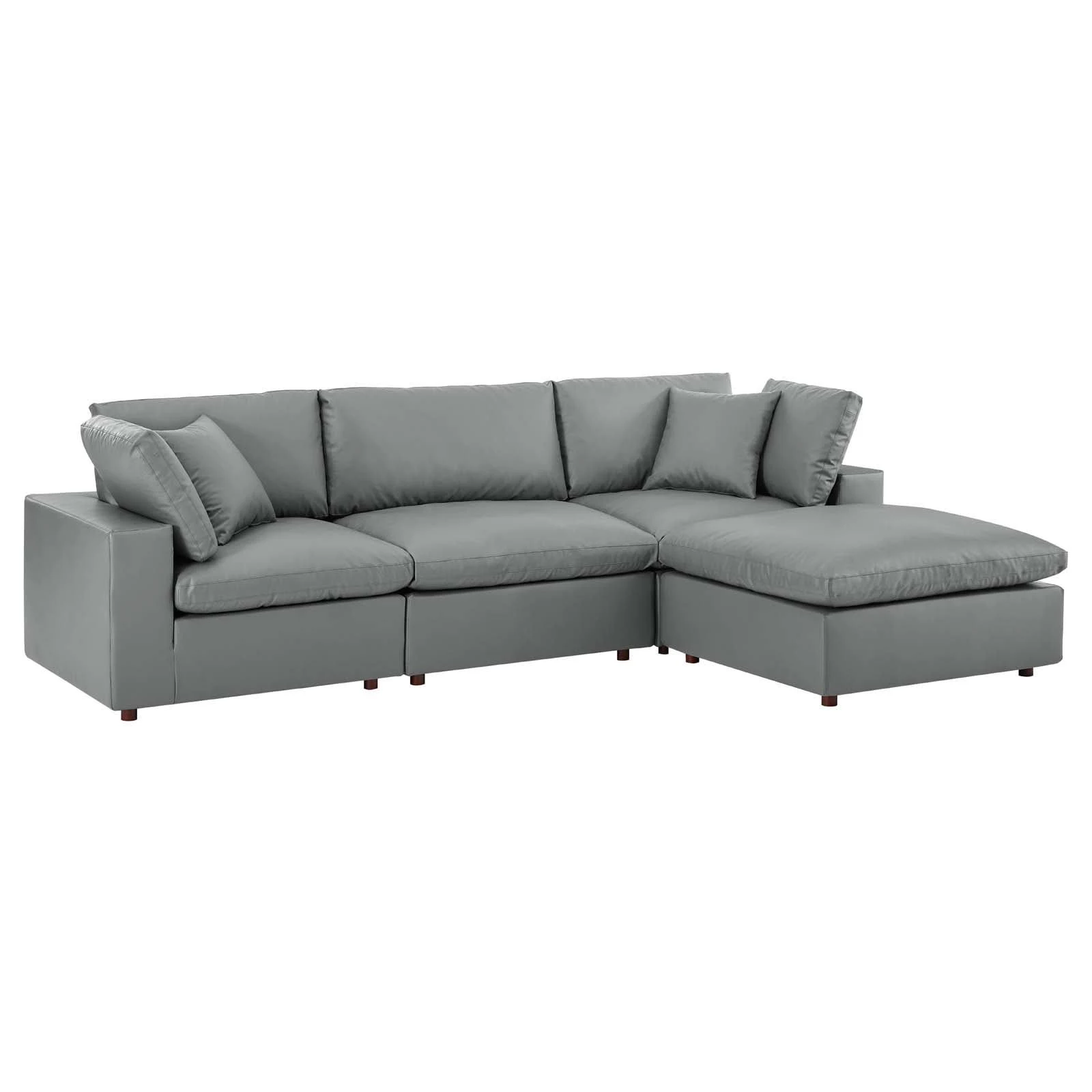 Modway Commix Down Filled Overstuffed 4 Piece Sectional Sofa Gray Vegan Leather