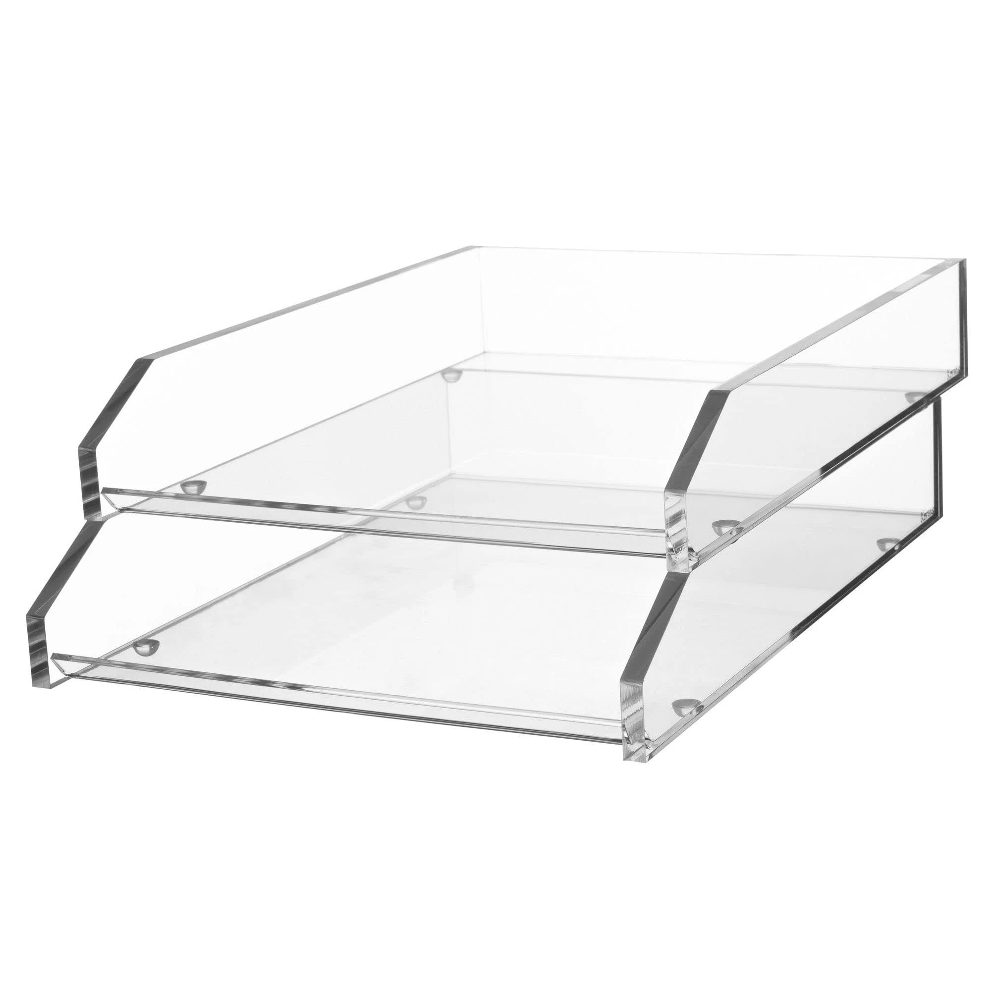 Clear Acrylic Letter Tray, 2 Sections, Letter Size Files, 10.5" X 13.75" X 2.5", Clear, 2/pack