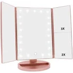 Tri-fold Lighted Vanity Makeup Mirror with 3x/2x Magnification,<wbr/>21 LEDs Light ...