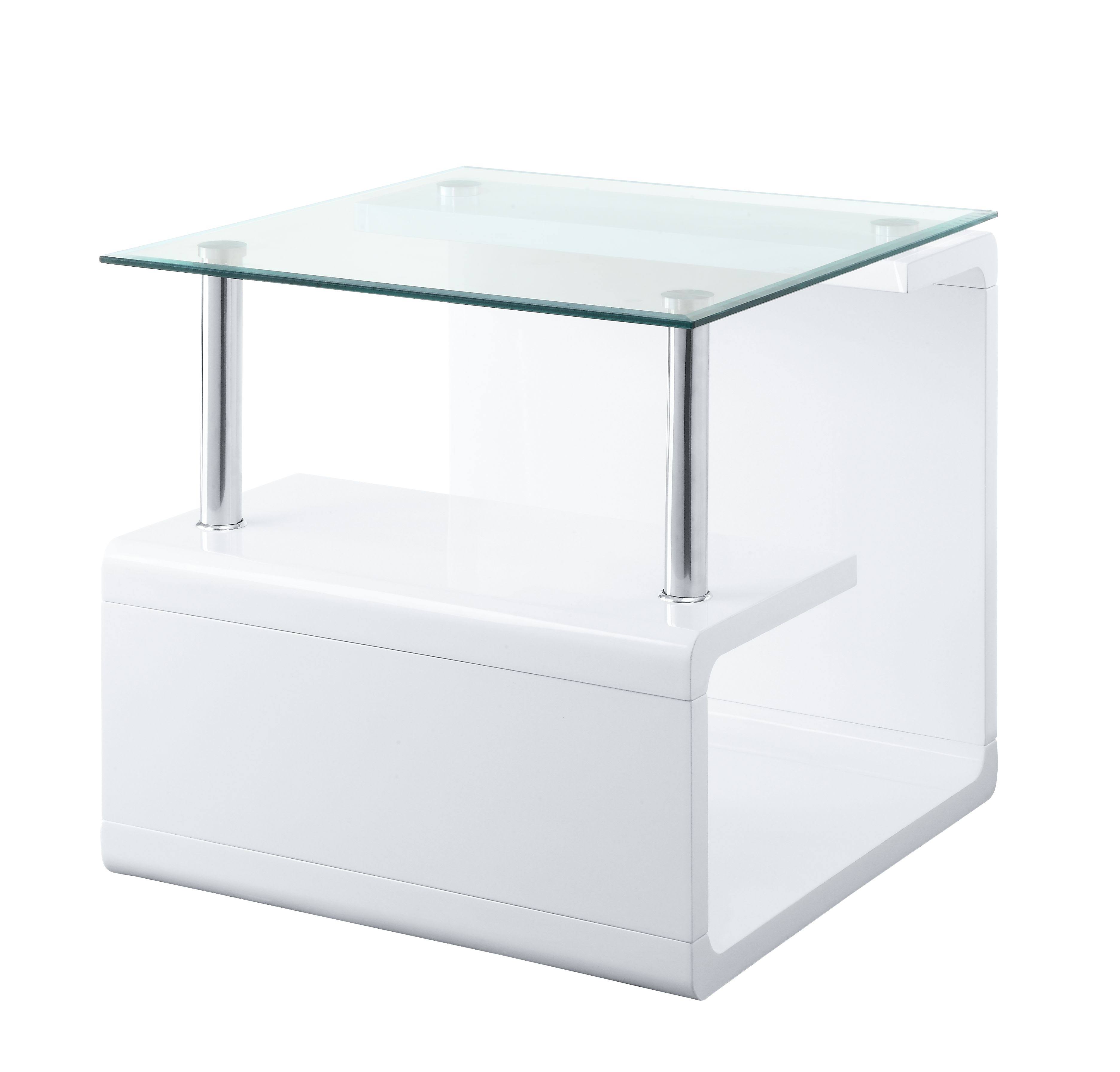 ACME 82362 Nevaeh End Table, Clear Glass & White High Gloss Finish