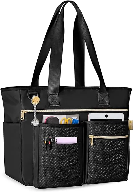 Fasrom Teacher Tote Bag for Work Women, Large Utility with Black 