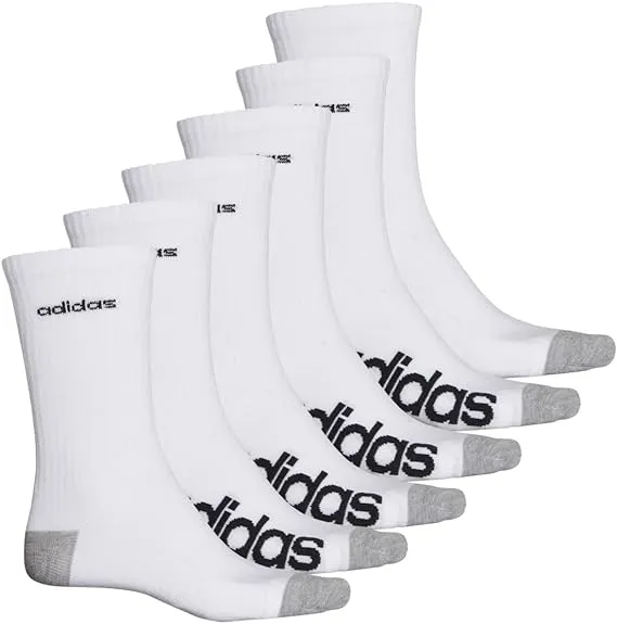 adidas Men's Superlite Linear Logo Crew 6-Pack Socks, White/Black/Heather Grey, Large