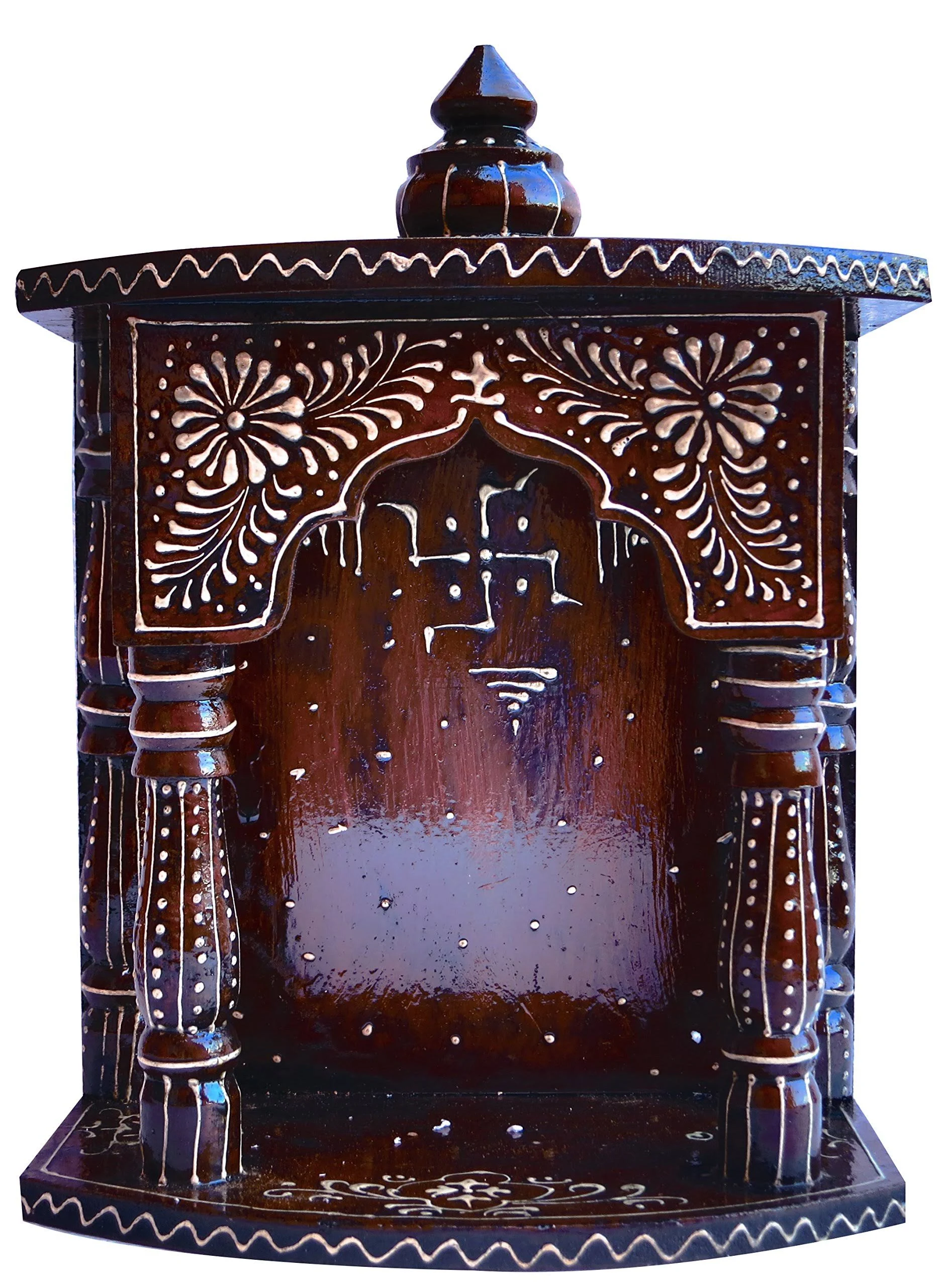 Hindu Religious Temple Made with Wood & MDF, Hand Painted with Emboss Cone Work with swasthik Symbol, A Auspicious and Religious Décor and Handicraft & Religious Art