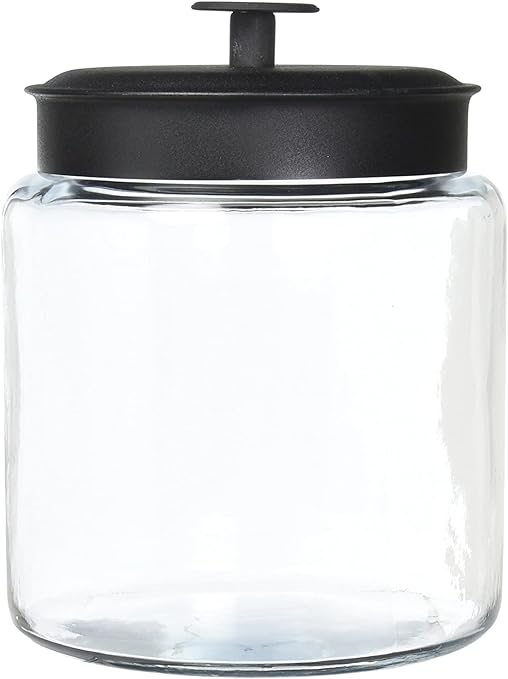 Anchor Hocking Montana Glass Jars with Fresh Sealed Lids, Black Metal, 64 oz (Set of 2) -