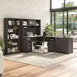 Bush Furniture Cabot 60W L Shaped Computer Desk with Hutch, File Cabinet and Bookcase Ash Gray