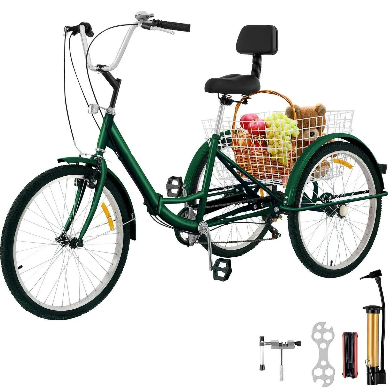 Bentism Tricycle Adult 24'' Wheels Adult Tricycle 7-Speed 3 Wheel Bikes for Adults, Size: 7-Speed 24'' Green