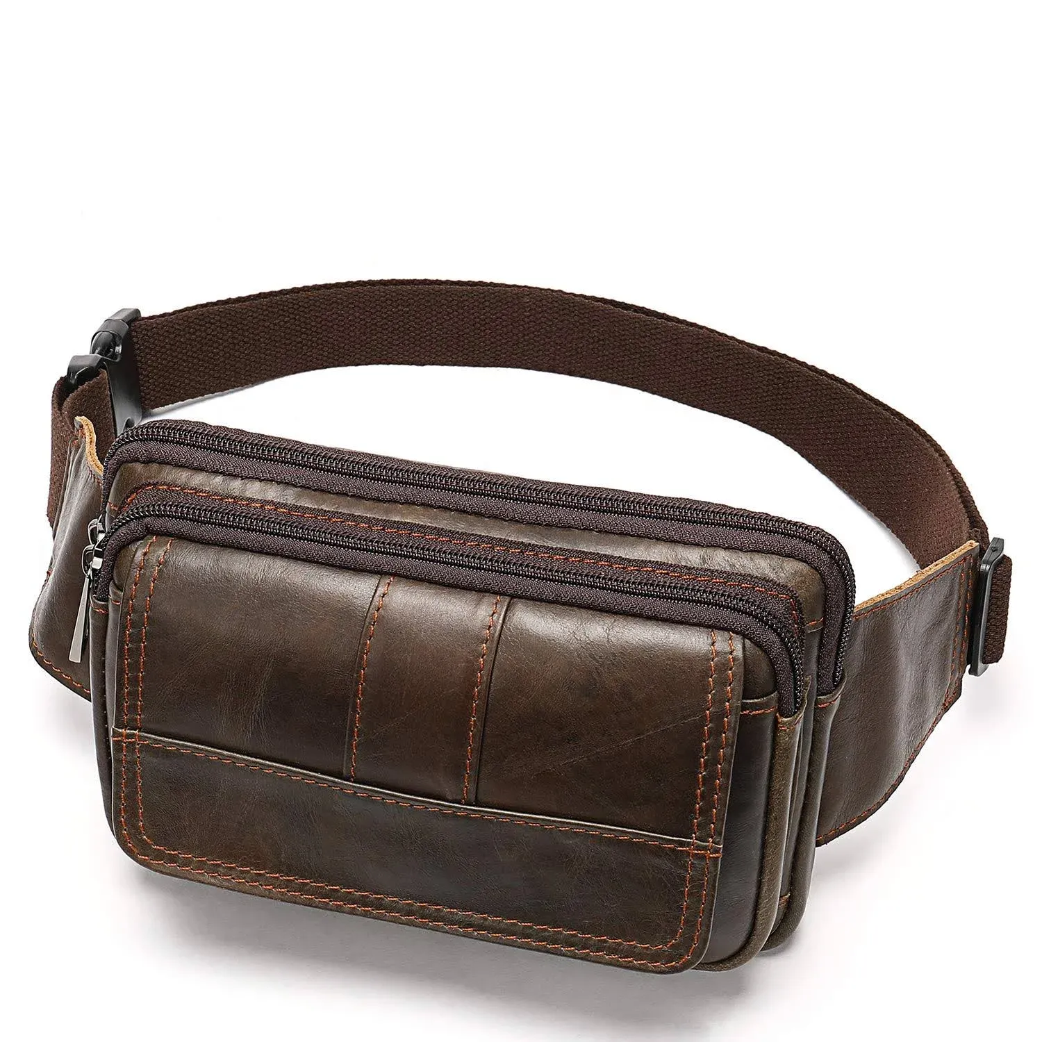 Fanny Pack for Men and Women, Leather Sling Waist Bag for Hiking Running Travel - Durable Cowhide Leather