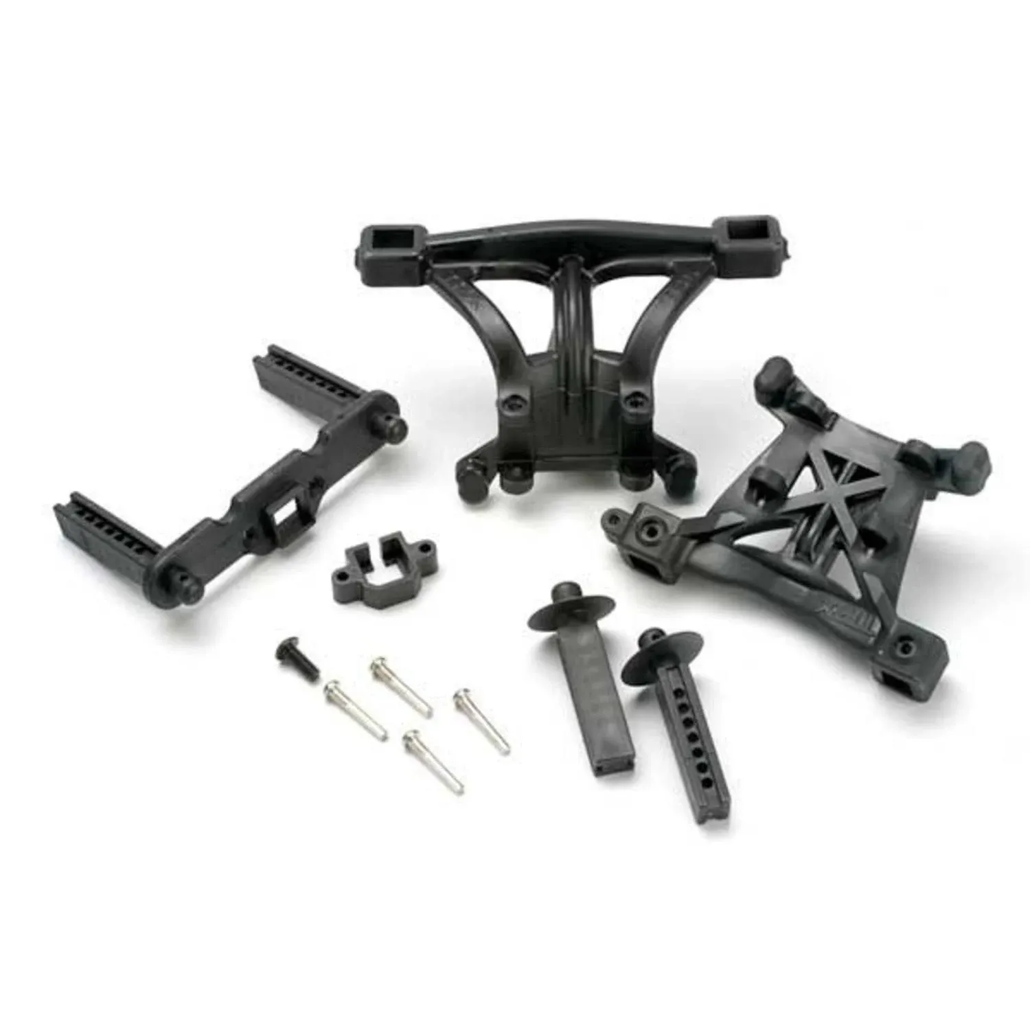 5314 Traxxas - Body mounts, front & rear/ body mount posts, front & rear/ 2.5x18mm screw pins (4)/ 4x10mm BCS (1)