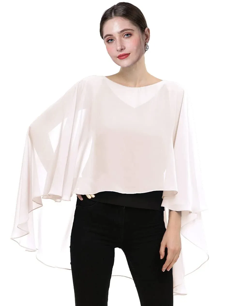 Baoqiya Chiffon Capes Sheer Capelets Bridal Shawls and Wraps Cape Long Plus Size ...