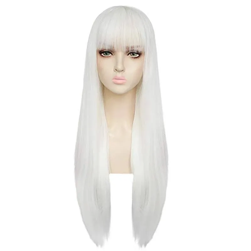 JoneTing White Long Straight Wigs with Bangs【+Wig Cap】 for Women Soft Cosplay Wigs Synthetic Hair for Halloween Costume Christmas Daily Party