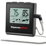 ThermoPro TP16 Large LCD Digital Meat Thermometer for Cooking, Smoking, Grilling, BBQ Food Thermometer with Clock Timer and Stainless Steel Probe, Bla