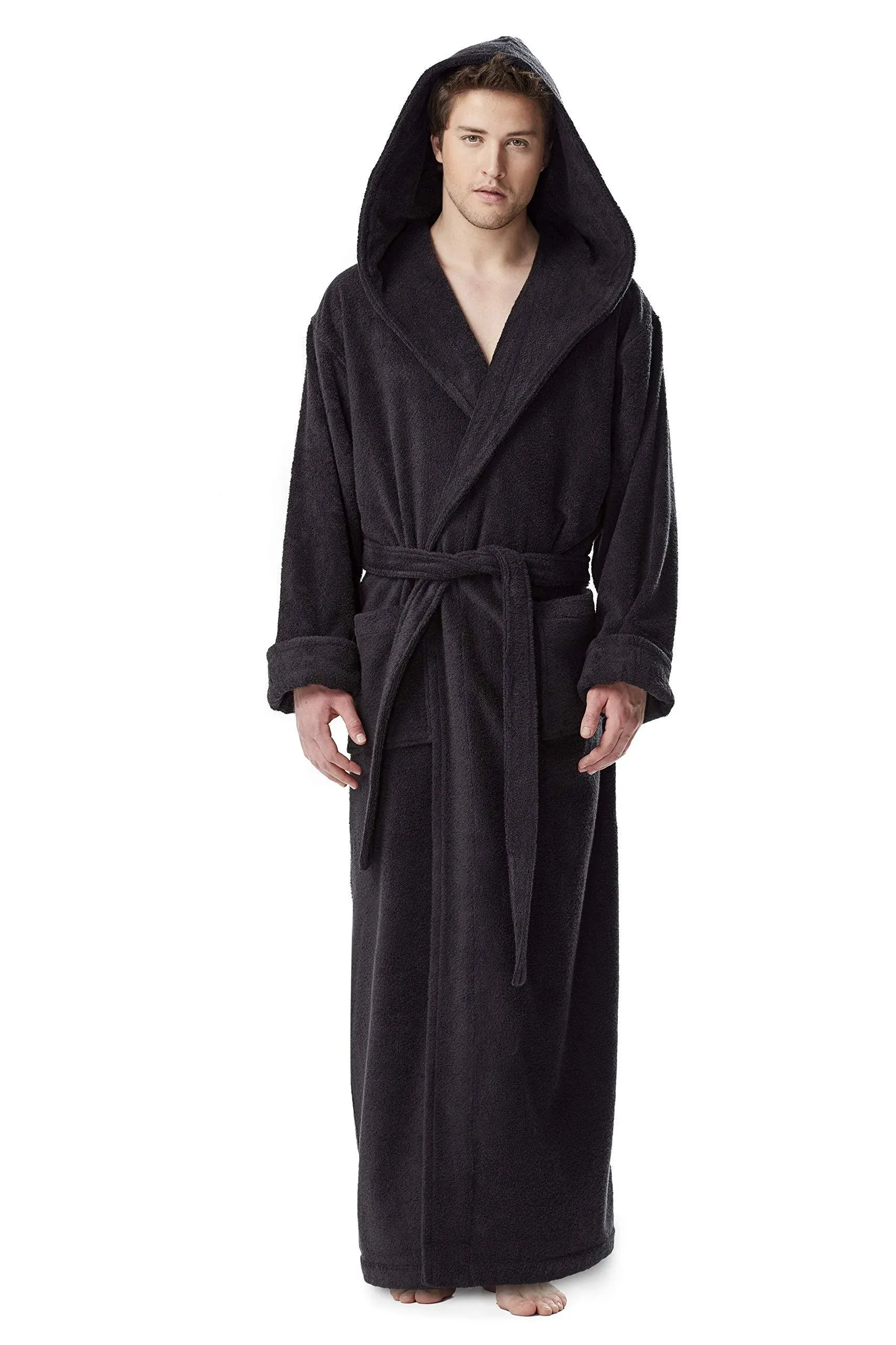 Arus Men's Hood'n Full Ankle Length Hooded Turkish Cotton Bathrobe