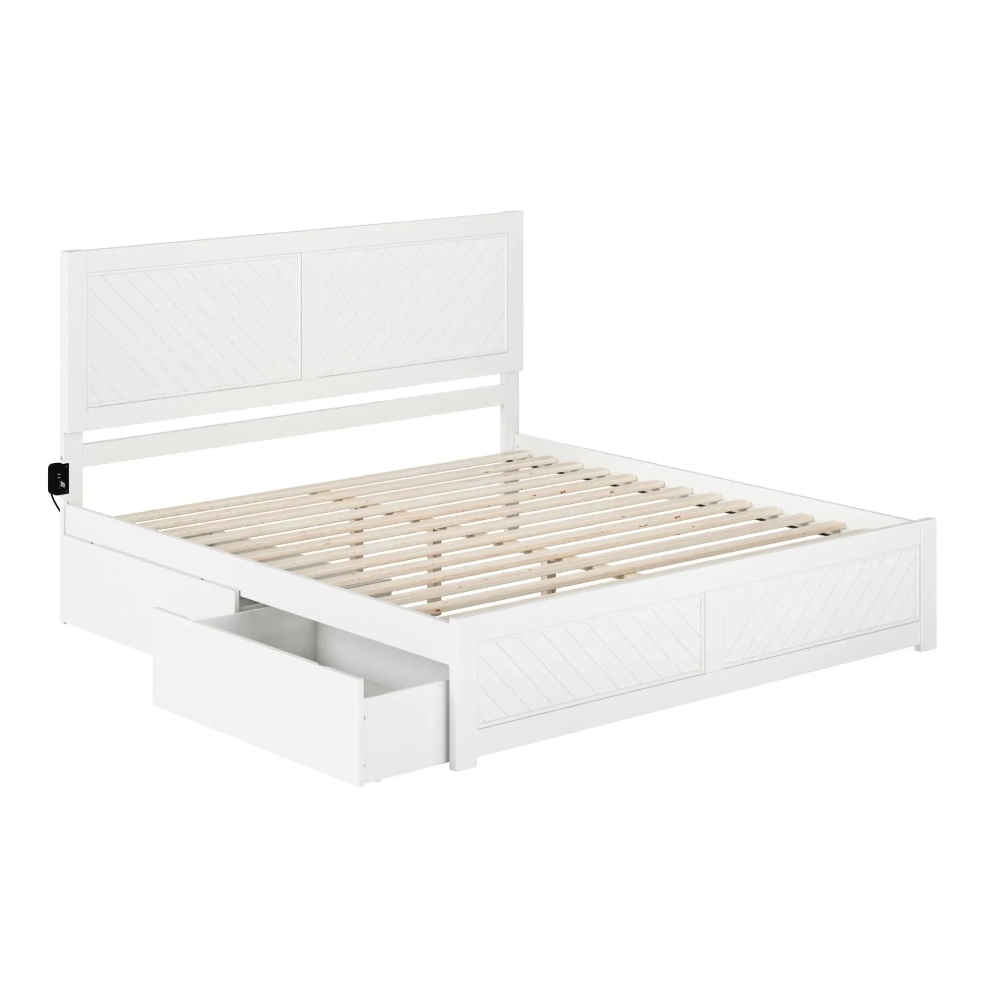 Canyon King Platform Bed w/ 2 Drawers in White Finish Wood by AFI Furnishings