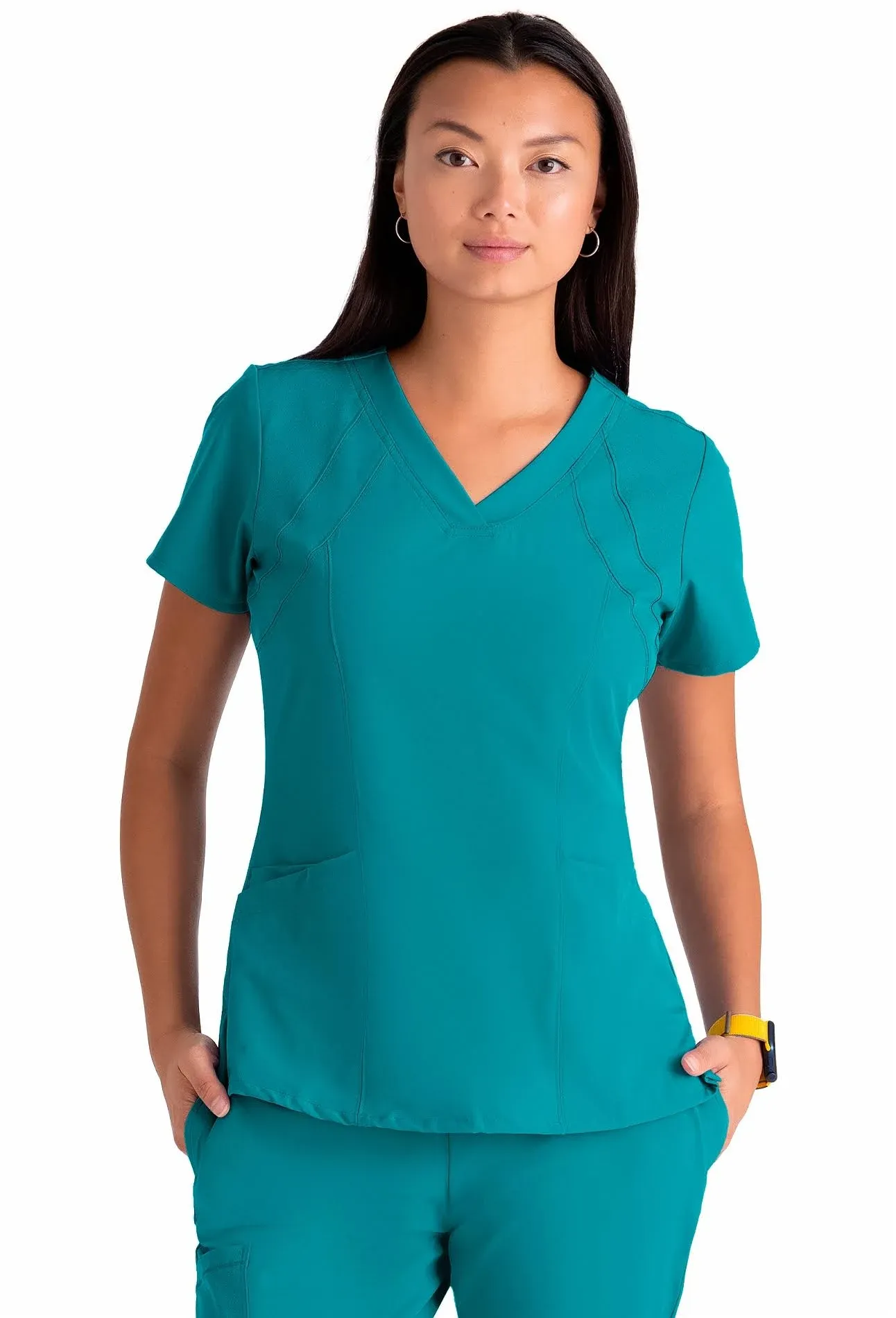 BARCO ONE – Women’s Racer Top, V-Neck Medical Scrub Top w/ 4 Pockets and 360 Spandex Stretch Fabric