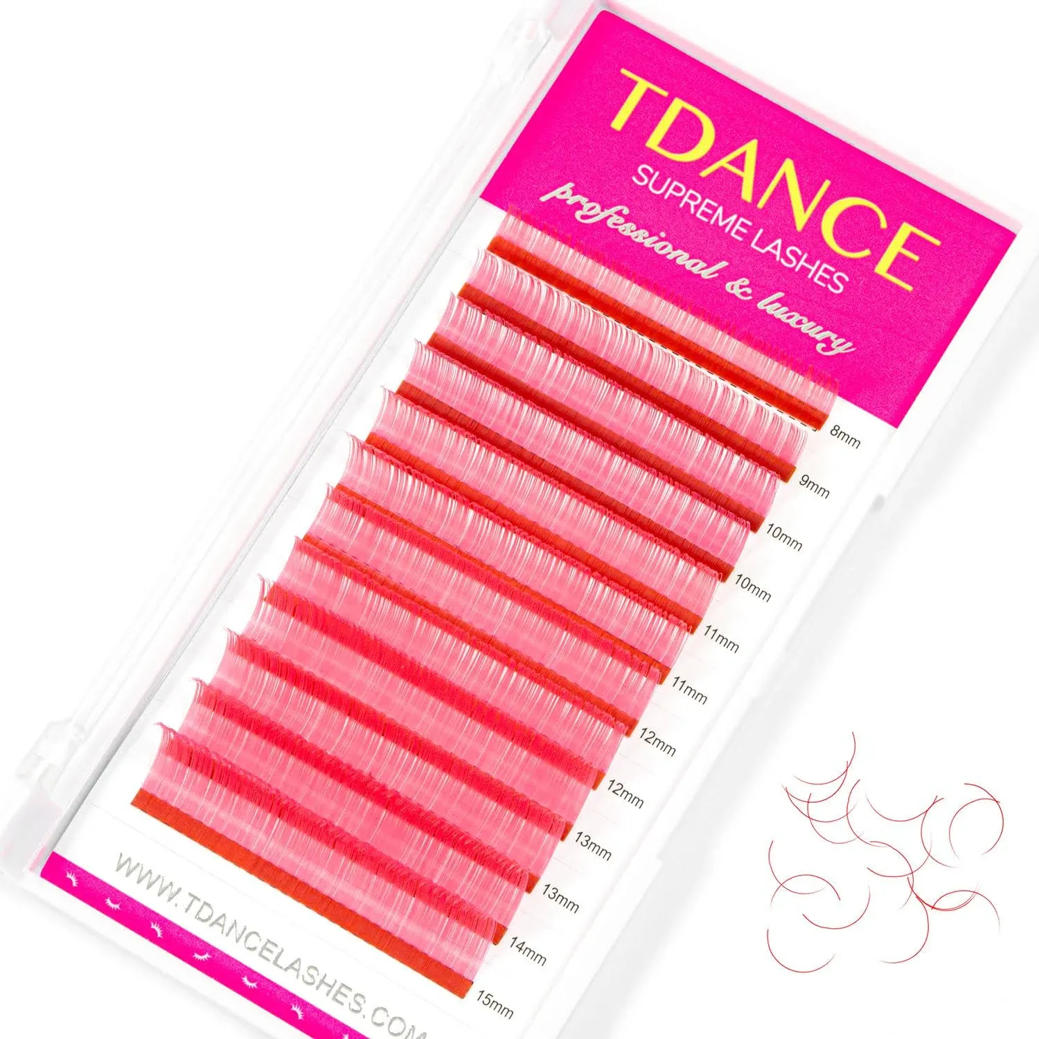 TDANCE Colorful lashes extension CC Curl 0.07mm Thickness Semi Permanent Individual Eyelash Extensions Silk Volume Lashes Professional Salon Use Mixed 8-15mm Length In One Tray (Pink,CC-0.07,8-15mm)