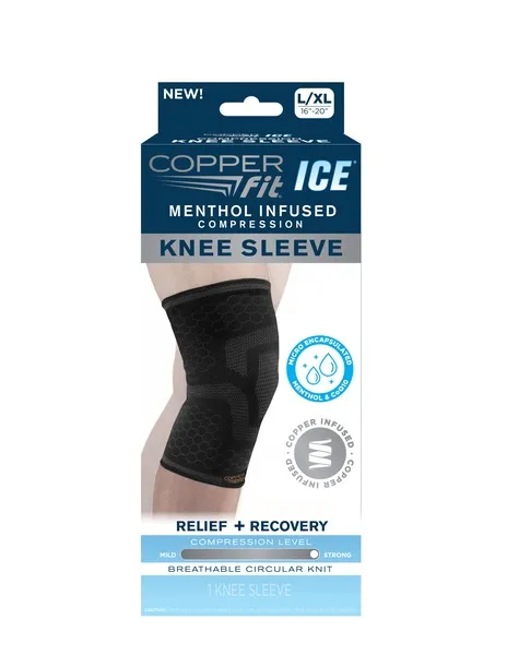 Copper Fit Ice Menthol Infused Compression Knee Sleeve, L/XL