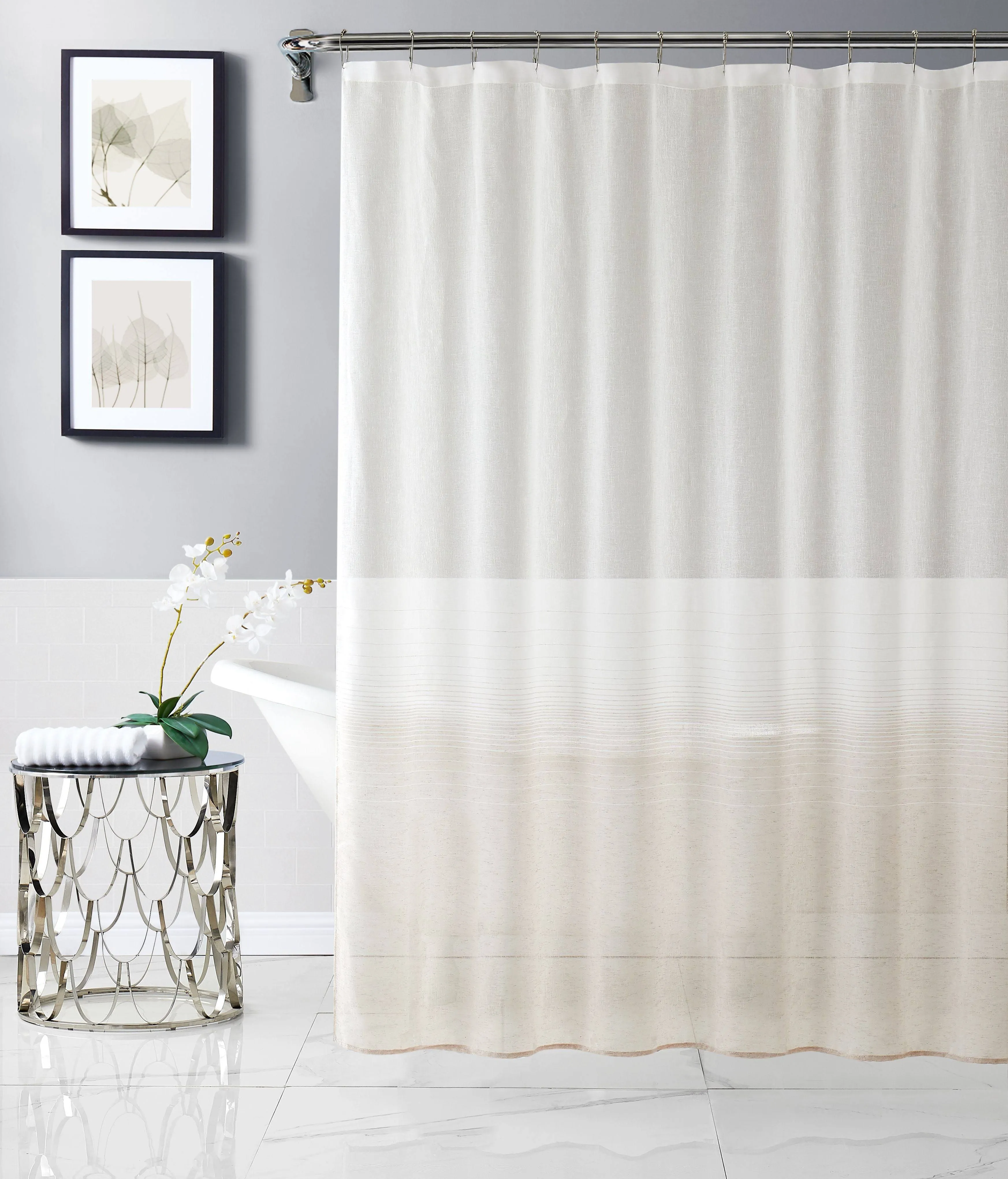 Dainty Home Linea 3D Ombre Textured Weaved Linen Look Striped Designed Fabric Shower Curtain 70" W x 72" L in Sand (LINSCSA)