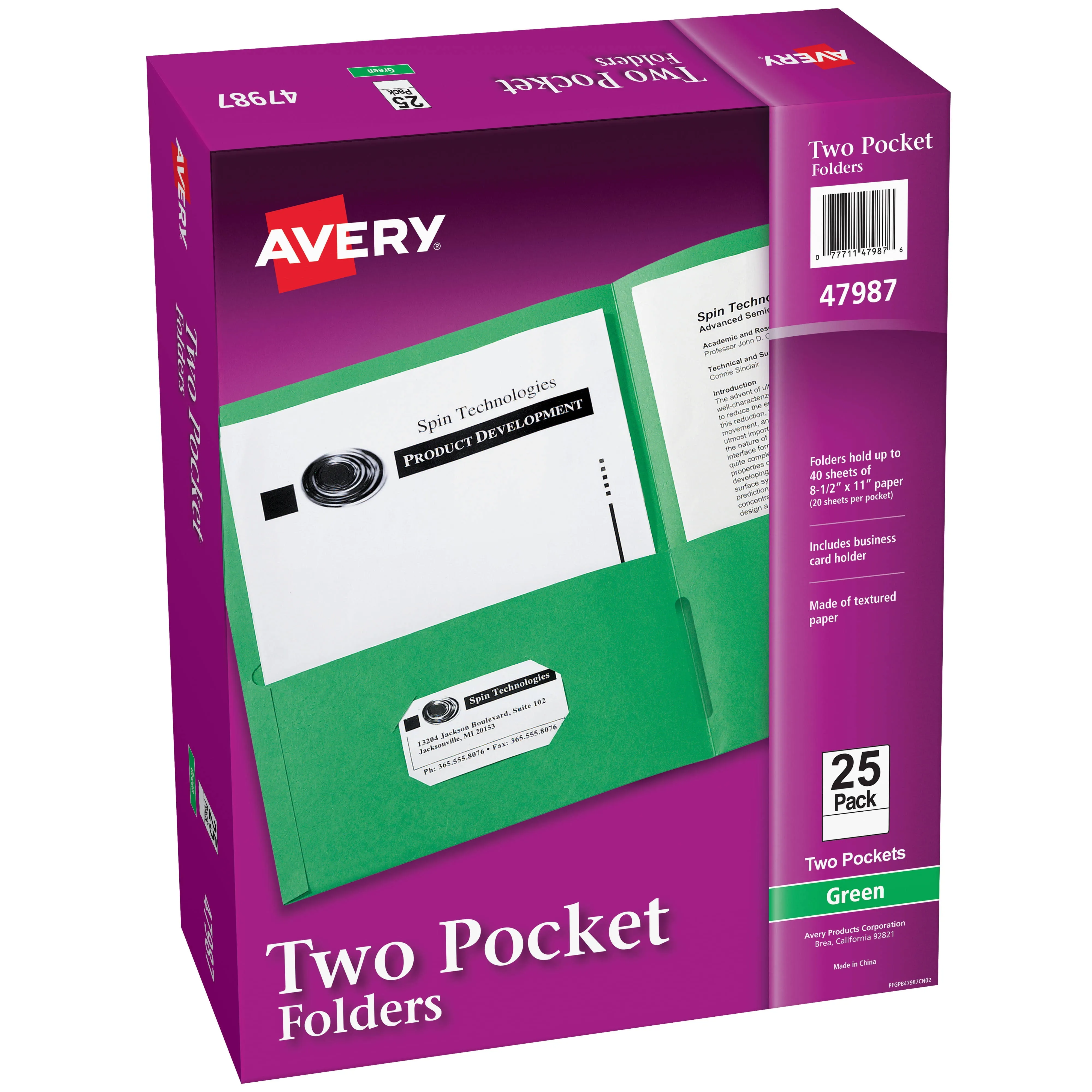 Avery Two Pocket Paper Folders 9 x 12, 25 Count