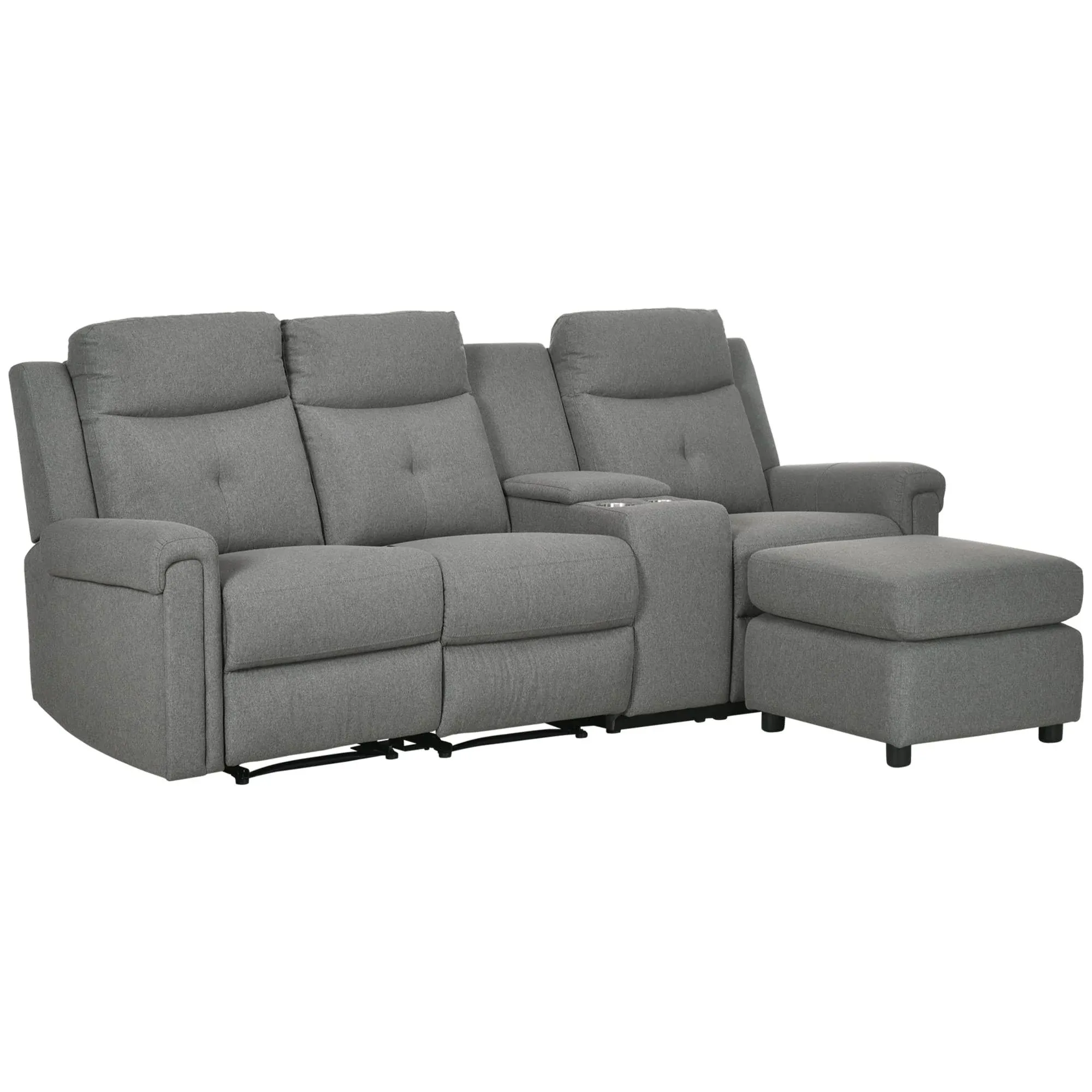 HOMCOM L-Shaped Sofa Manual Reclining Sectional with Chaise and Storage Console, Gray