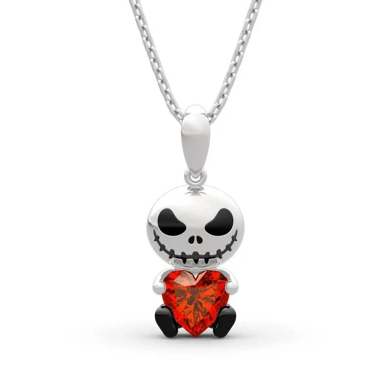 Jeulia Heart Cut Red Stone Skull Necklace Hug Me Collection