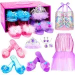 Princess Dress Up Shoes Set, Dress Up Toys Jewelry Boutique Set, Princess Dress Up Clothes with Mermaid Unicorn Ice Princess Shoes, Gifts for Girls 3 4 5 6 Year Old