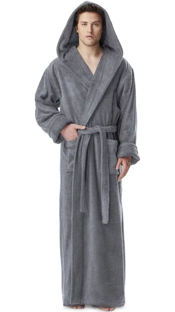 Arus Men's Hooded Turkish Cotton Bathrobe