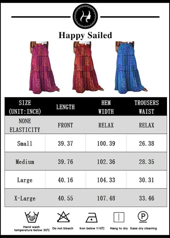 Happy Sailed Womens Floral Print Boho Maxi Skirt Elastic High Waist Pleated Ruffle Flowy Long Skirts S-XL