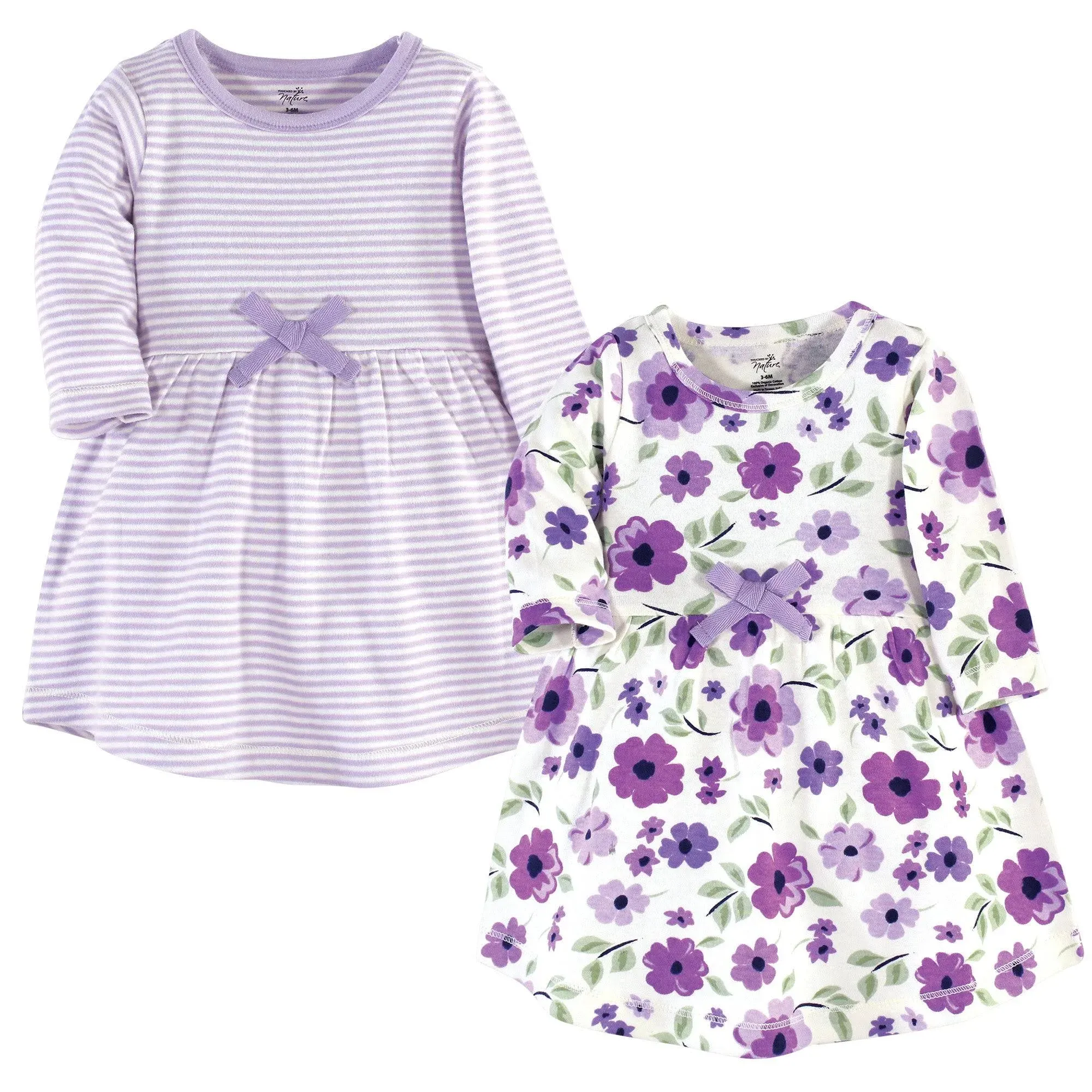 Touched by Nature Baby Organic Cotton Dresses, Purple Garden Long Sleeve 2-Pack