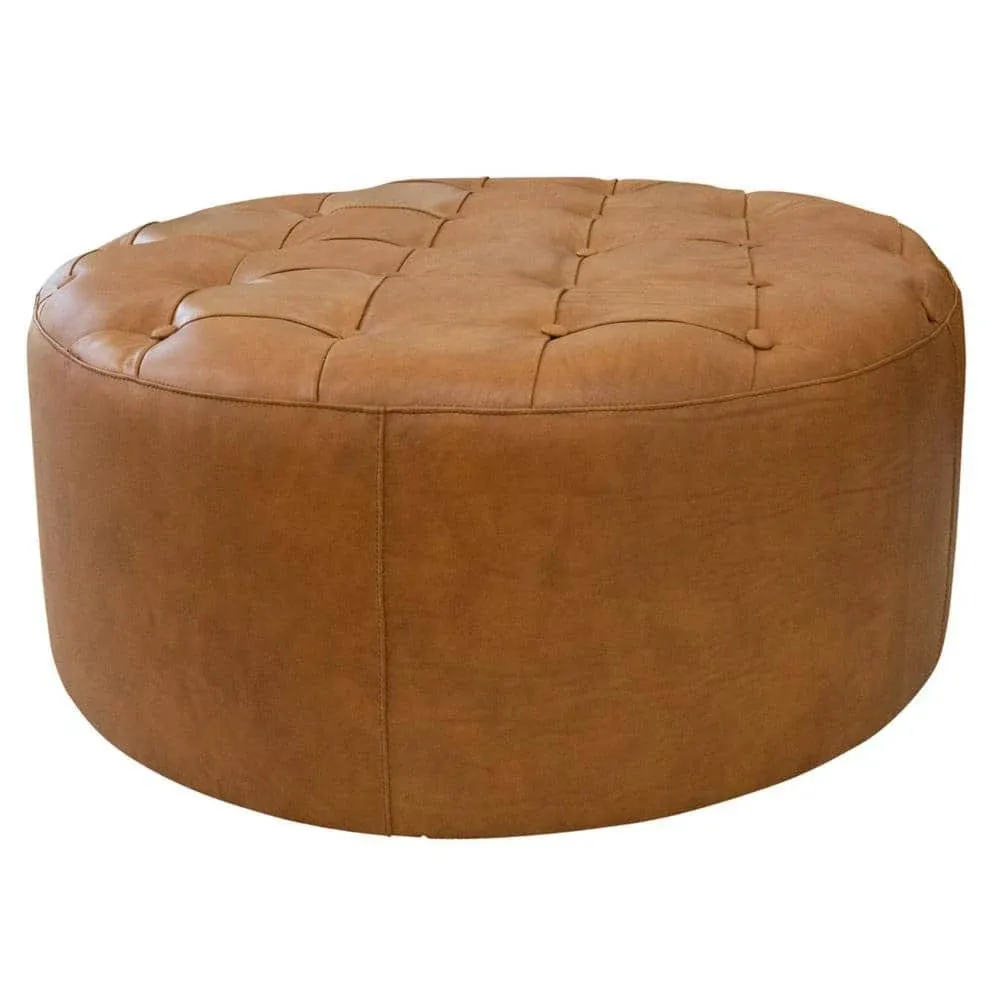 Timber Tan Leather Round Ottoman