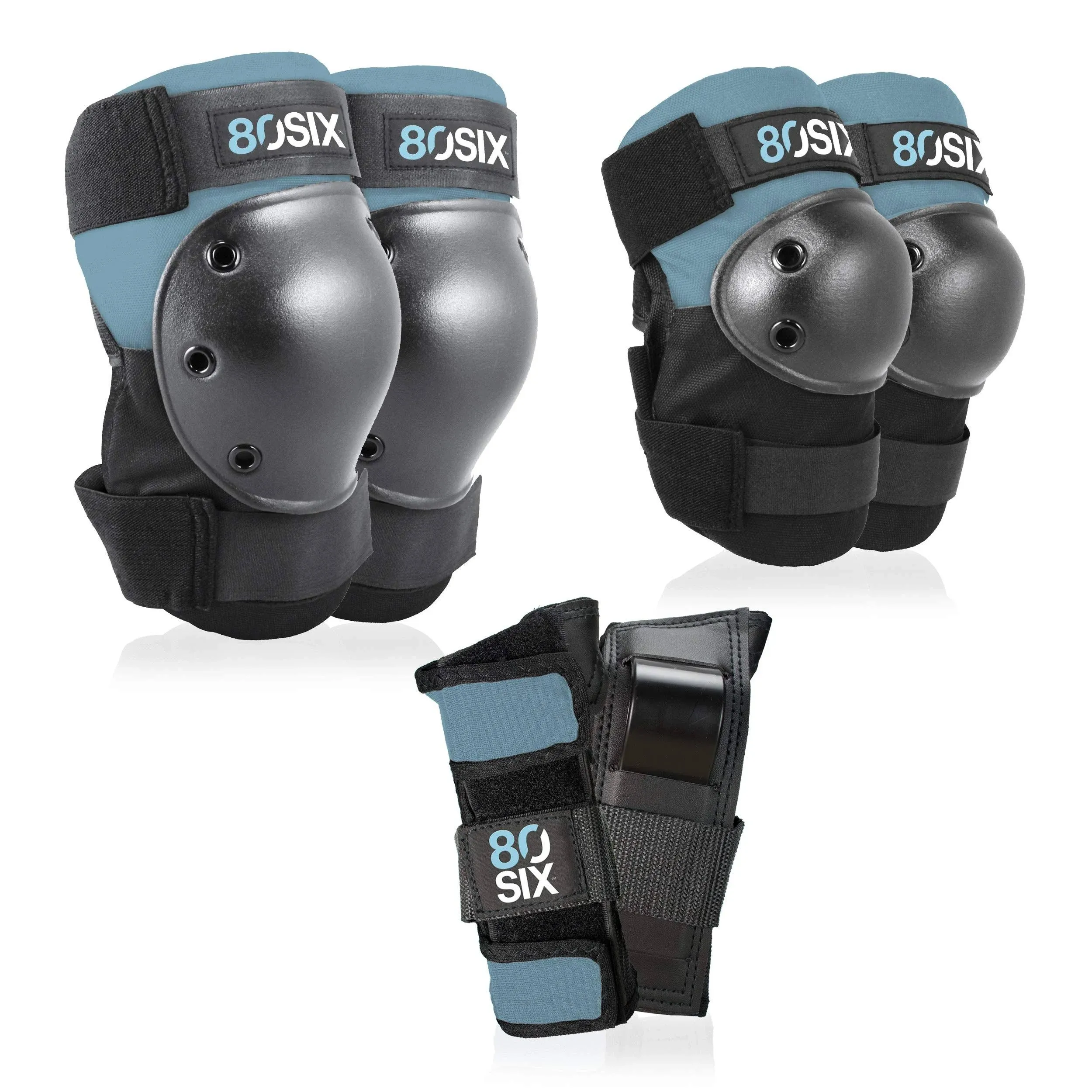 80Six Pad Set with Wristguards, Elbow Pads, and Knee Pads for Kids, Stone Blue ...