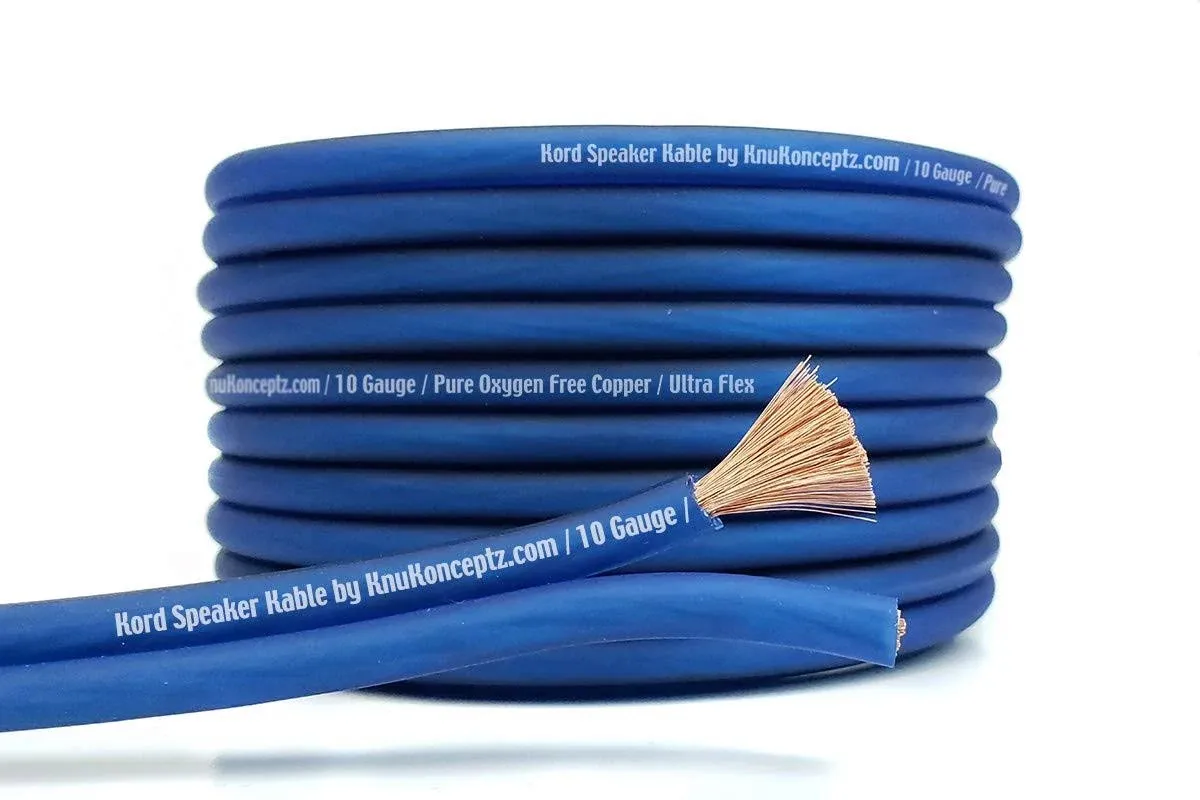 KnuKonceptz Kord Copper Speaker Wire Ultra Flex Blue OFC 10 Gauge Cable 100&#039;