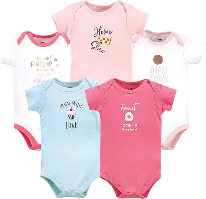 Hudson Baby Infant Girl Cotton Bodysuits 5pk, Food Girl