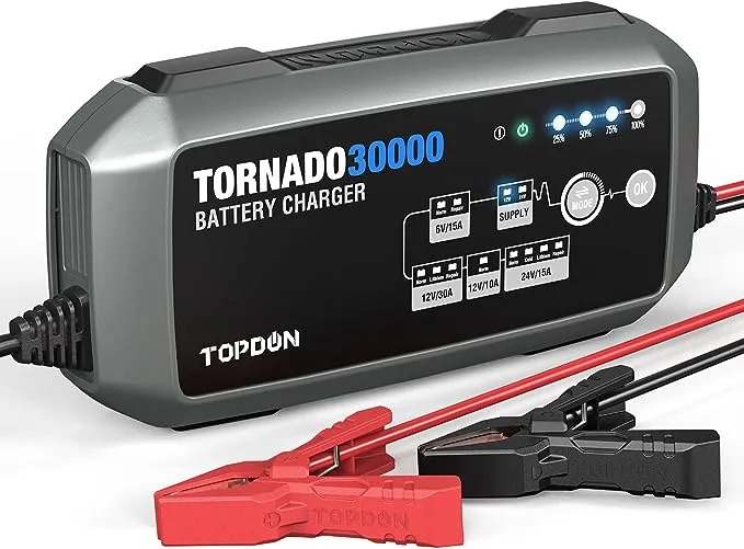 Topdon 10 15 30 Amp Automotive Battery Charger for 6V/12V/24V Car, Automatic Repair Desulfator Trickle Charger Maintainer, Stable Power Supply and Vol