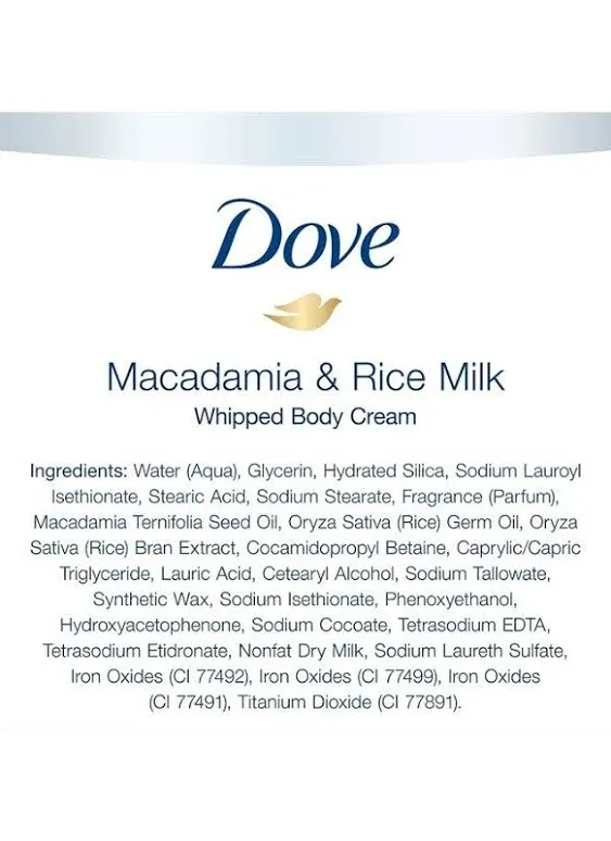 Dove Whipped Body Cream Dry Skin Moisturizer Macadamia and Rice Milk Nourishes Skin Deeply, 10 Ounce (Pack of 3)