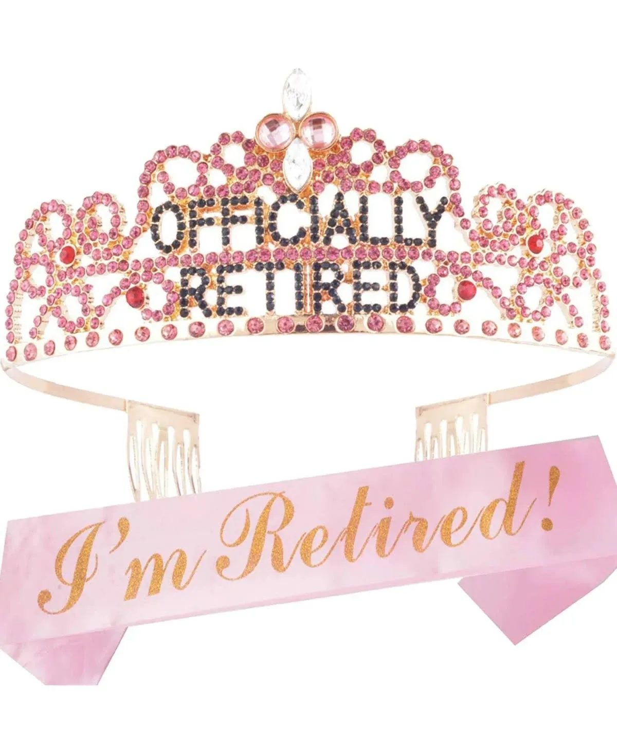 Meant2tobe Pink Retirement Party Set: Glitter Sash & Rhinestone Tiara - Fabulous ...