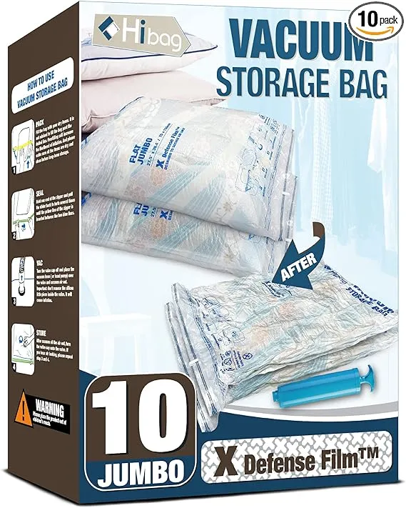 HIBAG Vacuum Storage Bags 10 Large Space Saver Vacuum Seal Bags