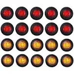 TMH 3/4 Inch Mount 10 Amber +10 Red 3 LED Mini Clearance Side Marker Lights with Rubber Fit for Trailer Pickup Truck Car Bus 12V DC (Pack of 20)